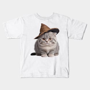 Cute Scottish Fold Witch Kids T-Shirt